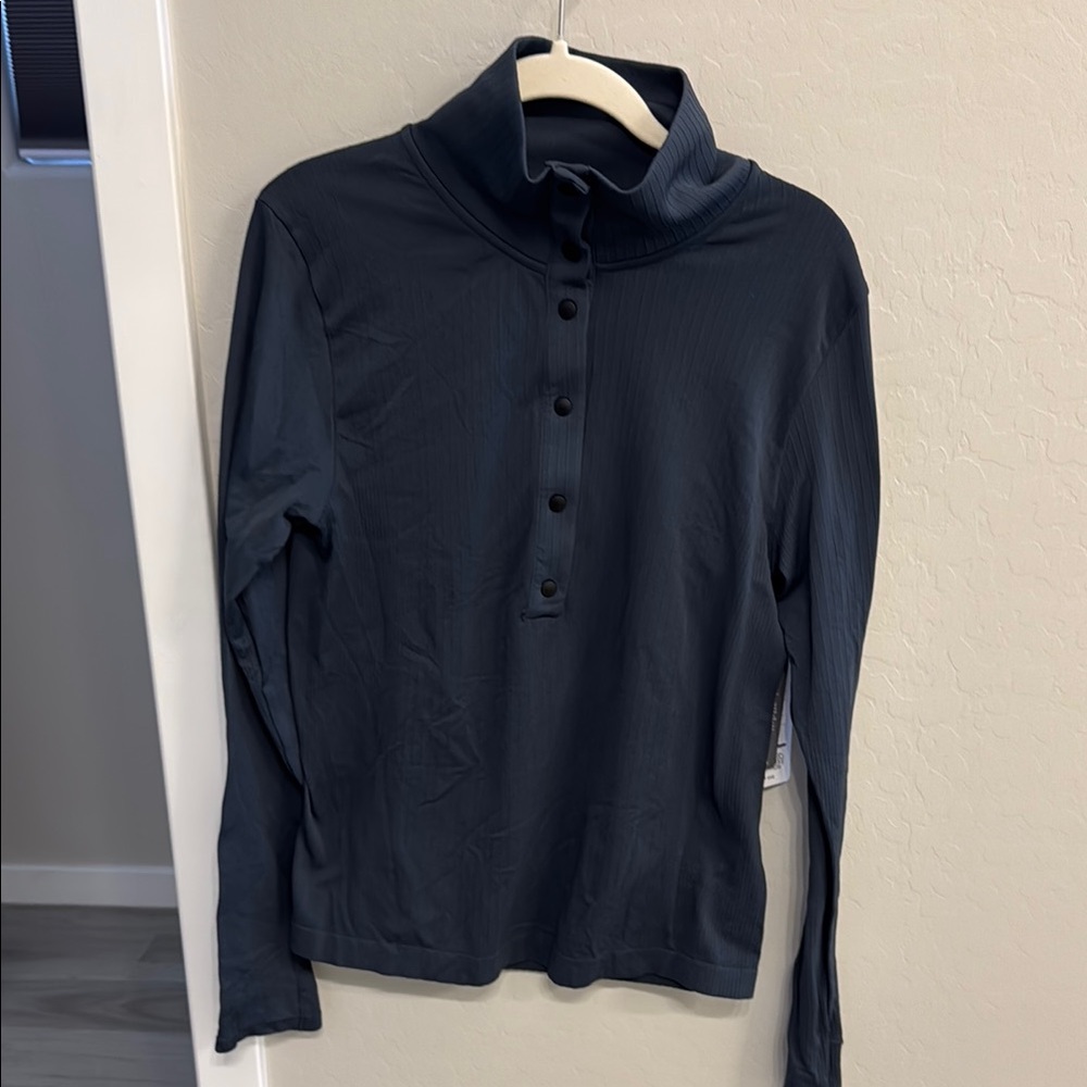 Navy Long Sleeve Button-Up Top